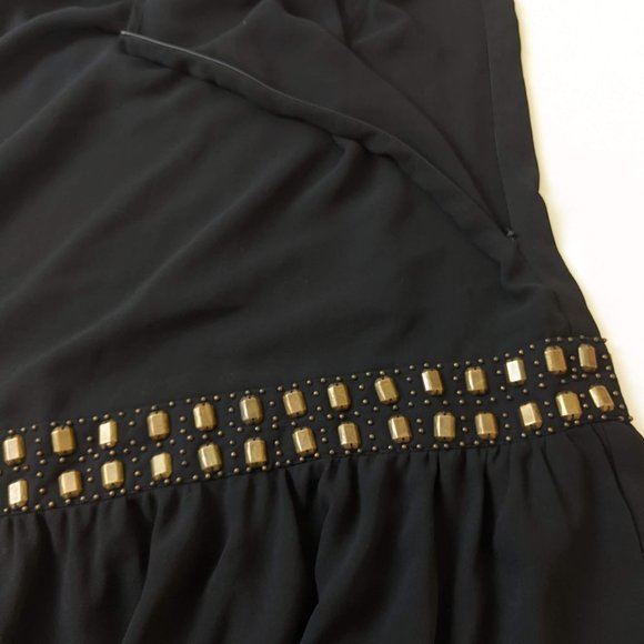 Forever 21 studded black chiffon dress sleeveless and flare prom cocktail dress - Picture 6 of 15